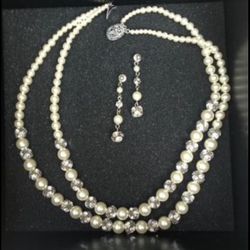 Natural Pearl “Art Deco” Style Necklace & Earring Set