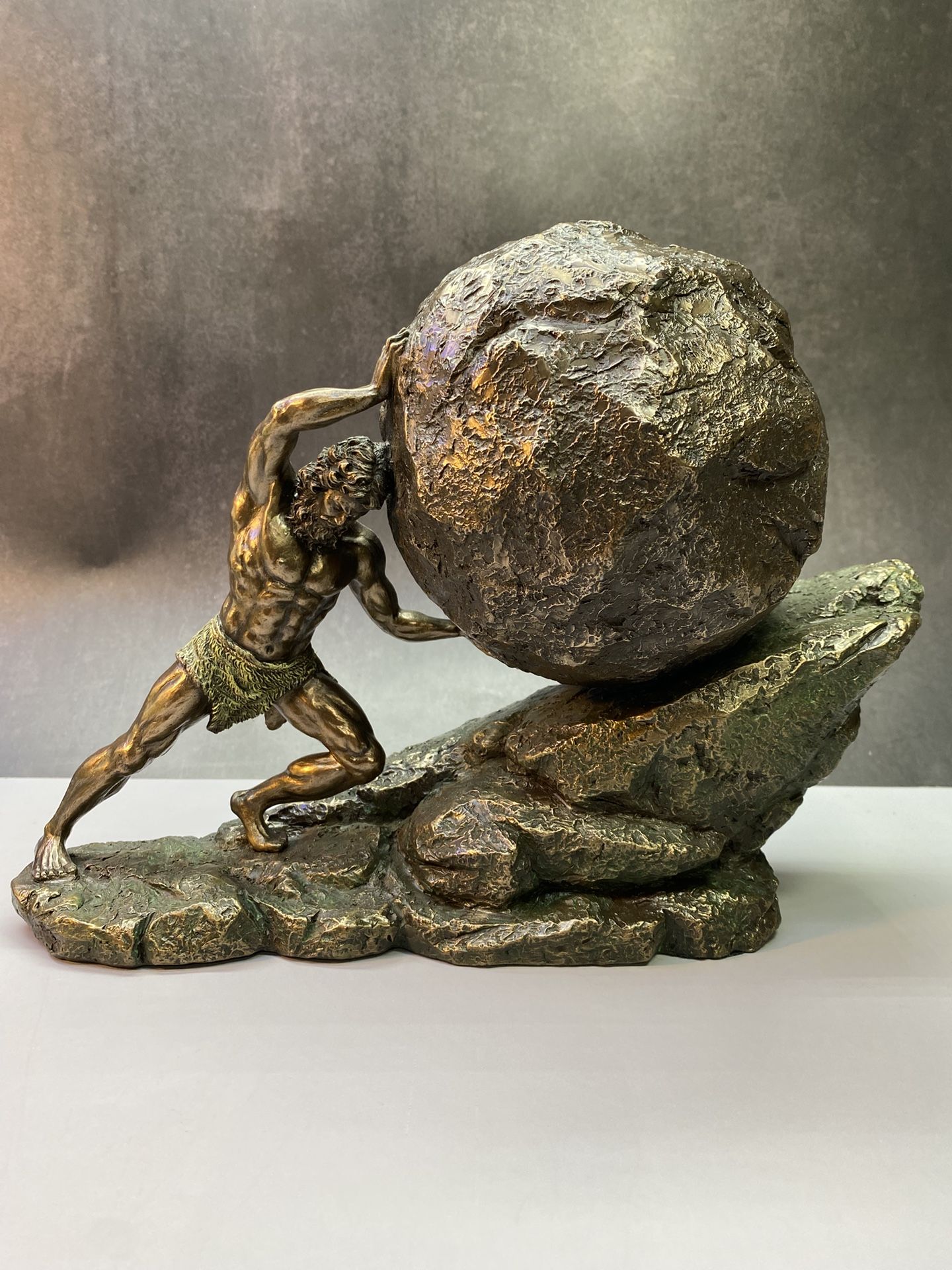 Sisyphus And The Eternal Boulder Greek Mythology Statue, Greek Office Decor, Bronze Sculpture.