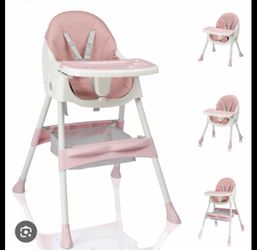Ktaxon Foldable Baby High Chair, 3-in-1 Portable Toddler Highchair, Pink Convertible High Chairs with 5-Point Safety Harness, Easy to Clean Tray, Stor