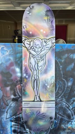 New Hand Painted Silver Surfer Skateboard Wall decor