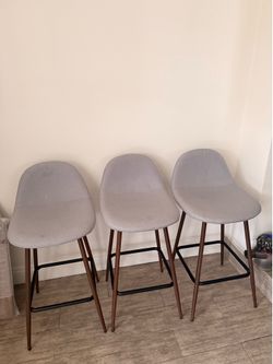 Set of 3 Gray Upholstered Bar Stools