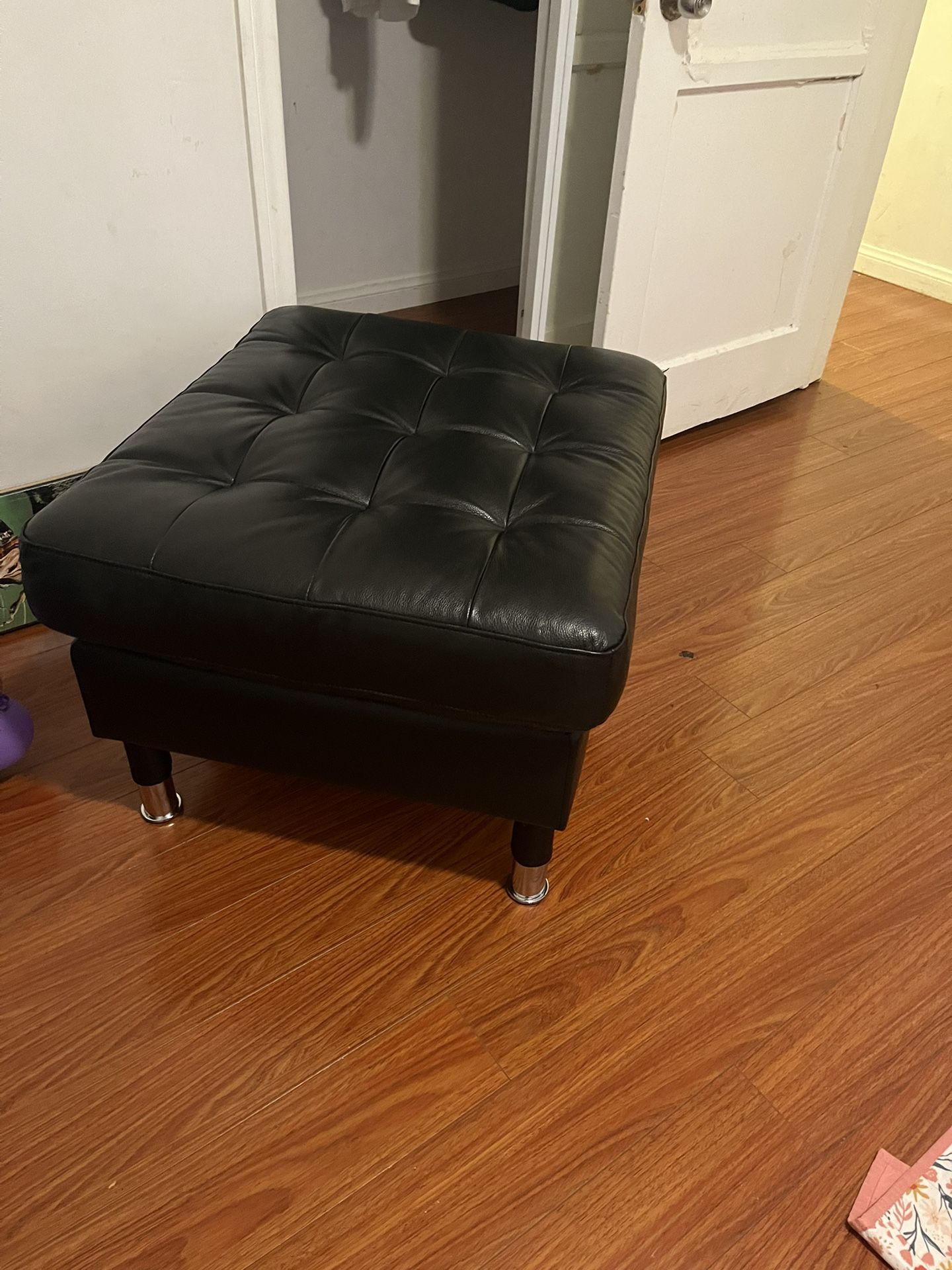 IKEA Black Leather Ottoman
