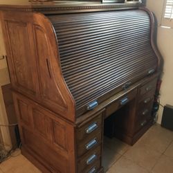 Brushed Walnut Wooden Rolltop Desk