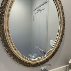 Vintage Antique Oval Vanity Mirror Bathroom Medicine Cabinet Ornate Gold Wall Recessed 