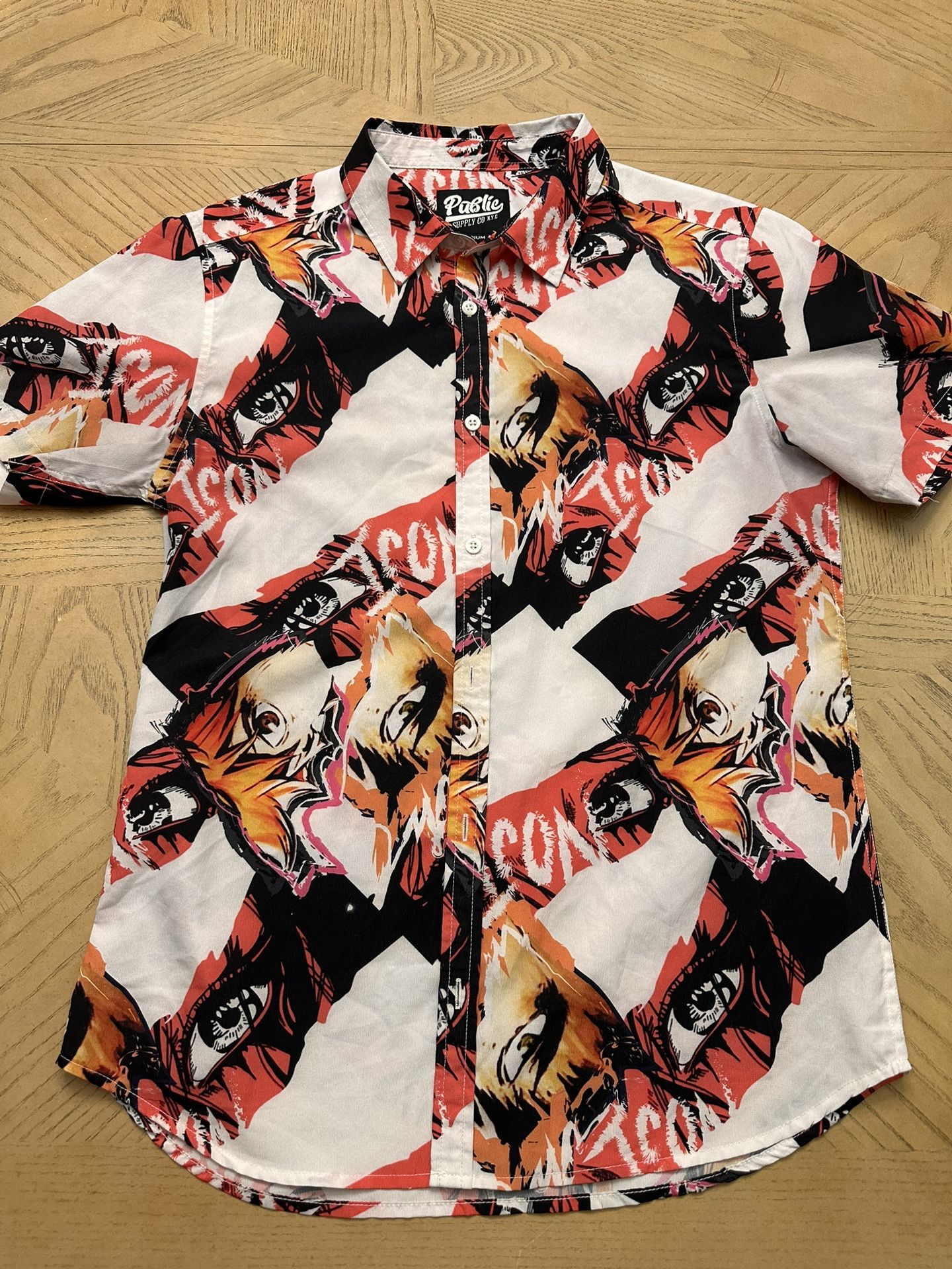 Public Supply Co NYC Anime Button Shirt Mens Short Sleeve Graphics Print Size medium
