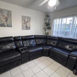 L-shaped Dark Brown Leather Electric Couch 