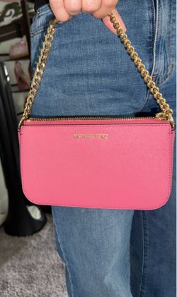 Michael Kors Pink Saffiano Leather Chain Clutch