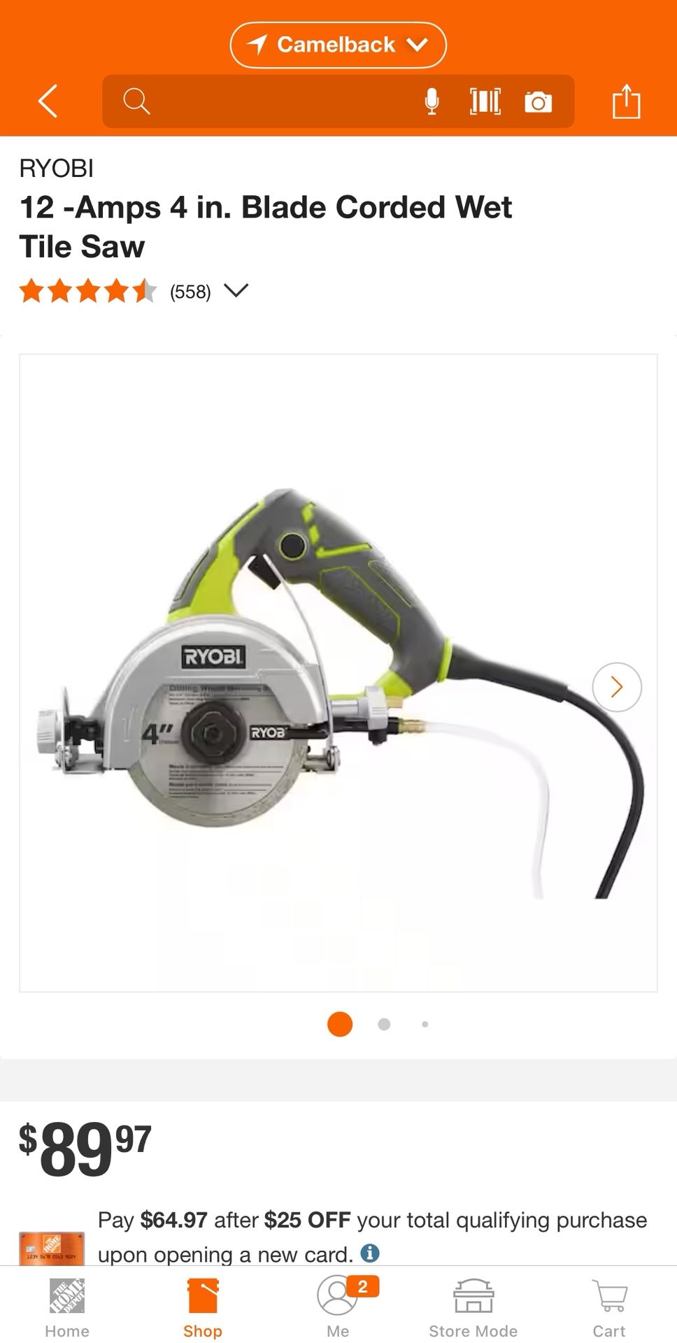 Ryobi 12 -Amps 4 in. Blade Corded Wet Tile Saw