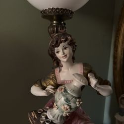 Vintage Italian Porcelain Lamps With Ball Glass Shades 