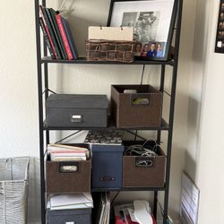 Tall Black Metal And Wood Shelf 