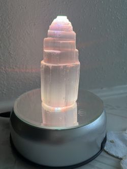 Selenite  Tower w Light Up Rotating Light Plug In 