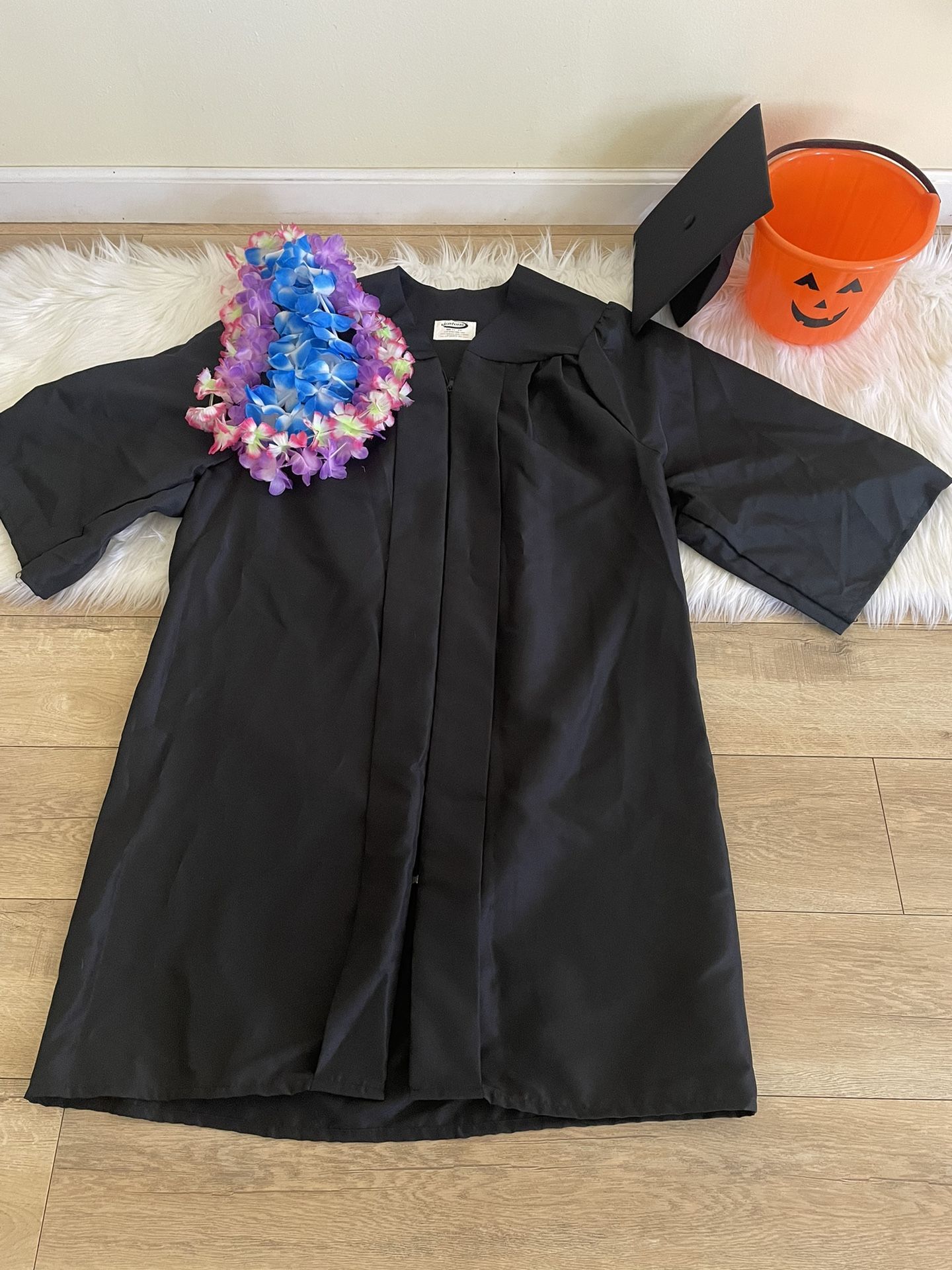 Graduation Cap And Gown Costume With Lei NecK Flowers