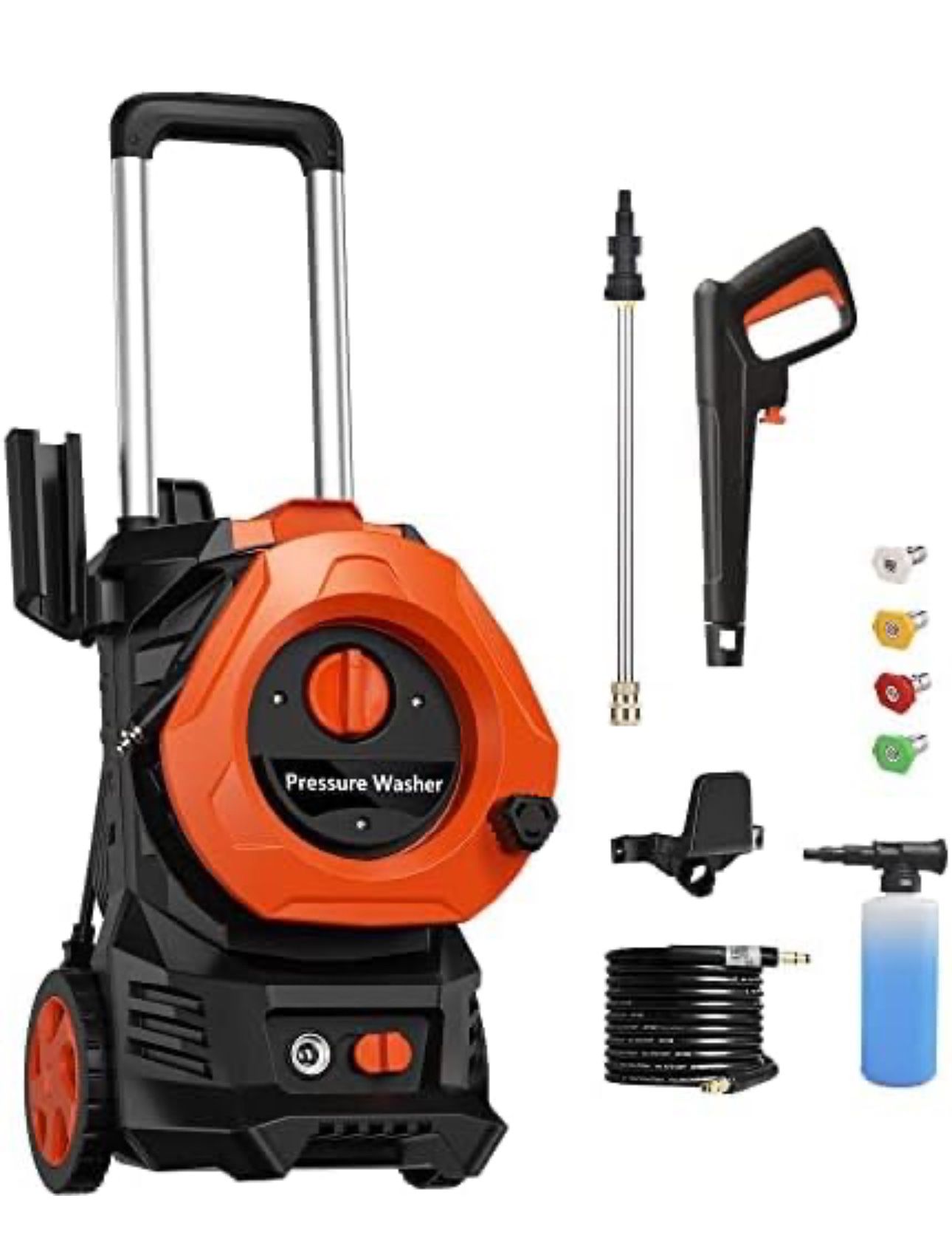 Electric Pressure Washer 1800 PSI Max 1.5 GPM with 25ft Hose/16ft Power Cord,Making It Perfect for Cleaning Cars, Pool, Patios Orange