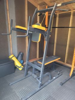 Home Gym; power tower, squat rack, pulley system