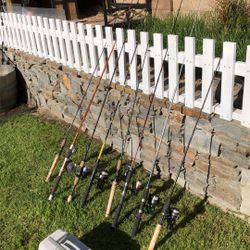 EIGHT (8) Fishing Rods with Reels Plus Tackle Box (Line,Lures & more).