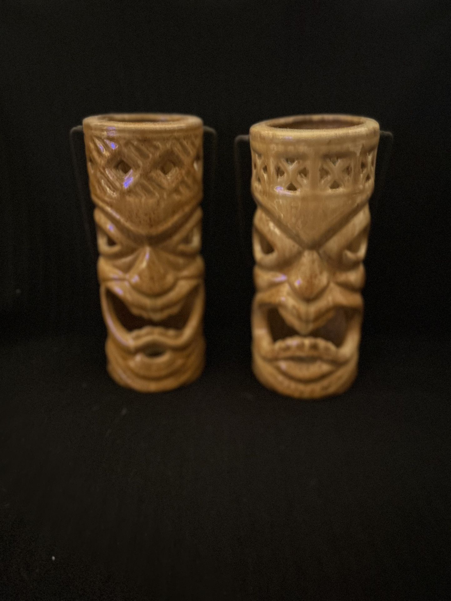 Vintage Totem Tiki Candle Holders With Handle