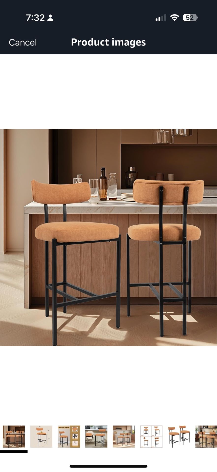 2 Bar Stools for Kitchen Island, 27" Seat Height Bar Chairs for Dining Room, Modern Kitchen Counter Stool with Metal Legs and Footrest, Upholstered Ba
