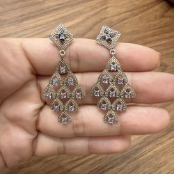 Vintage Inspired Tanzanite & Blue Diamond Chandelier Earrings