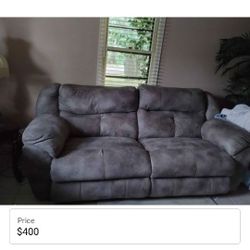 Grey Power Reclining Couch With Charging Ports 