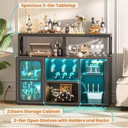 Aheaplus Bar Cabinet with Power Outlets
