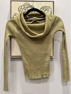 Zara Olive Green Cowl Neck Ribbed Sweater Off-Shoulder Women Small ~ NEW, NO TAG
