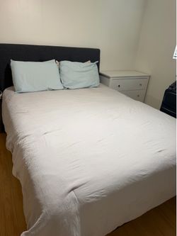 Queen Bed Frame with Upholstered Headboard