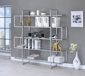 Contemporary Silver Metal and Glass Bookcase - $449