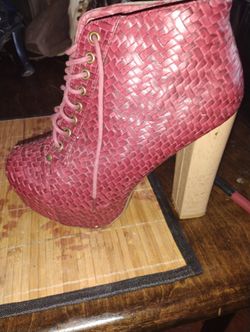 Red Bootie Heels Size 8