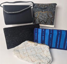 5 Vintage Beaded & Satin Evening Clutch Bag Collection Herve', Franchi, Magid