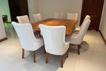 Wood Dining Table with 8 Upholstered Chairs
