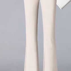 Apricot 2XL (60-65 kg) [Good quality] Micro cropped pants slim casual pants Black stretch micro flare pants High waist slim pants spring