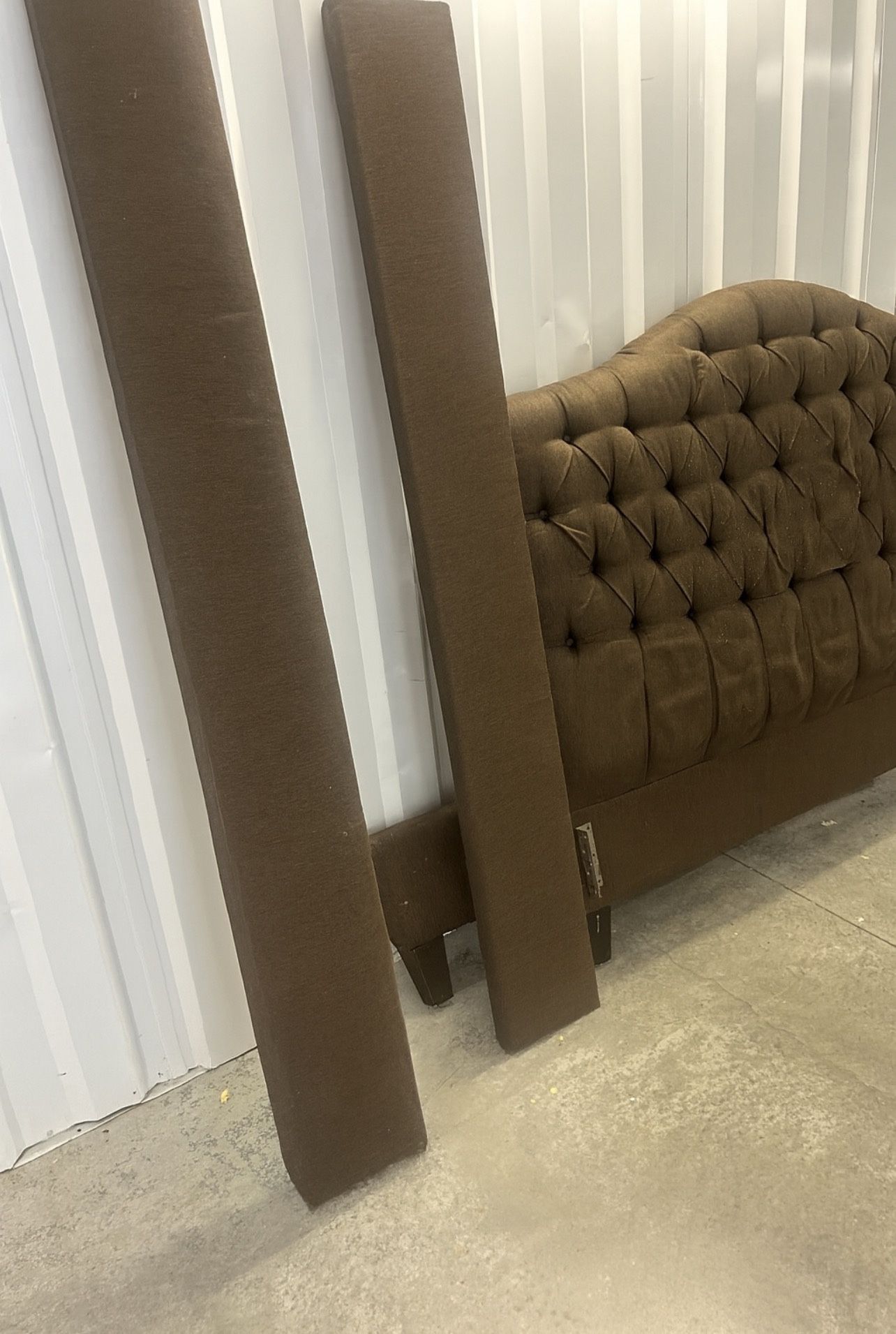 Queen Size Brown Upholstered Bed Frame + Tufted Headboard