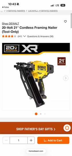 DEWALT 20-Volt 21º Cordless Framing Nailer (Tool-Only) New open box NEVER USED