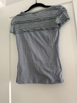 H&M Women's Light Gray Lace Yoke Tee