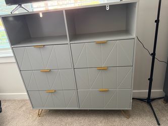 Gray 6-Drawer Dresser with Open Shelves