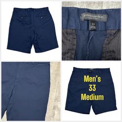 Men's Banana Republic 33 Medium Shorts Khakis Chino Navy Blue Twill Cotton Aiden