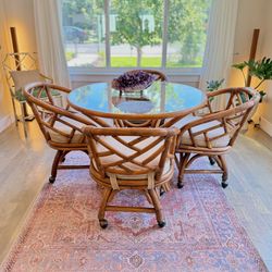 Vintage Rattan & Glass Dining Set – Tropical Mid-Mod Revival