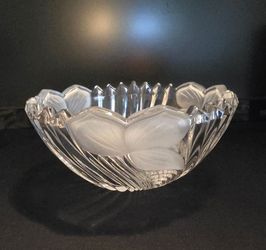 Vintage Frosted Floral Crystal Bowl - 7"