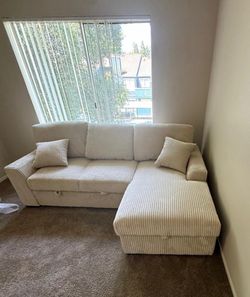 CORDUROY Sofa Chase w/Pull Out and Storage Space In Chaise - $0 Down - SAME DAY DELIVERY