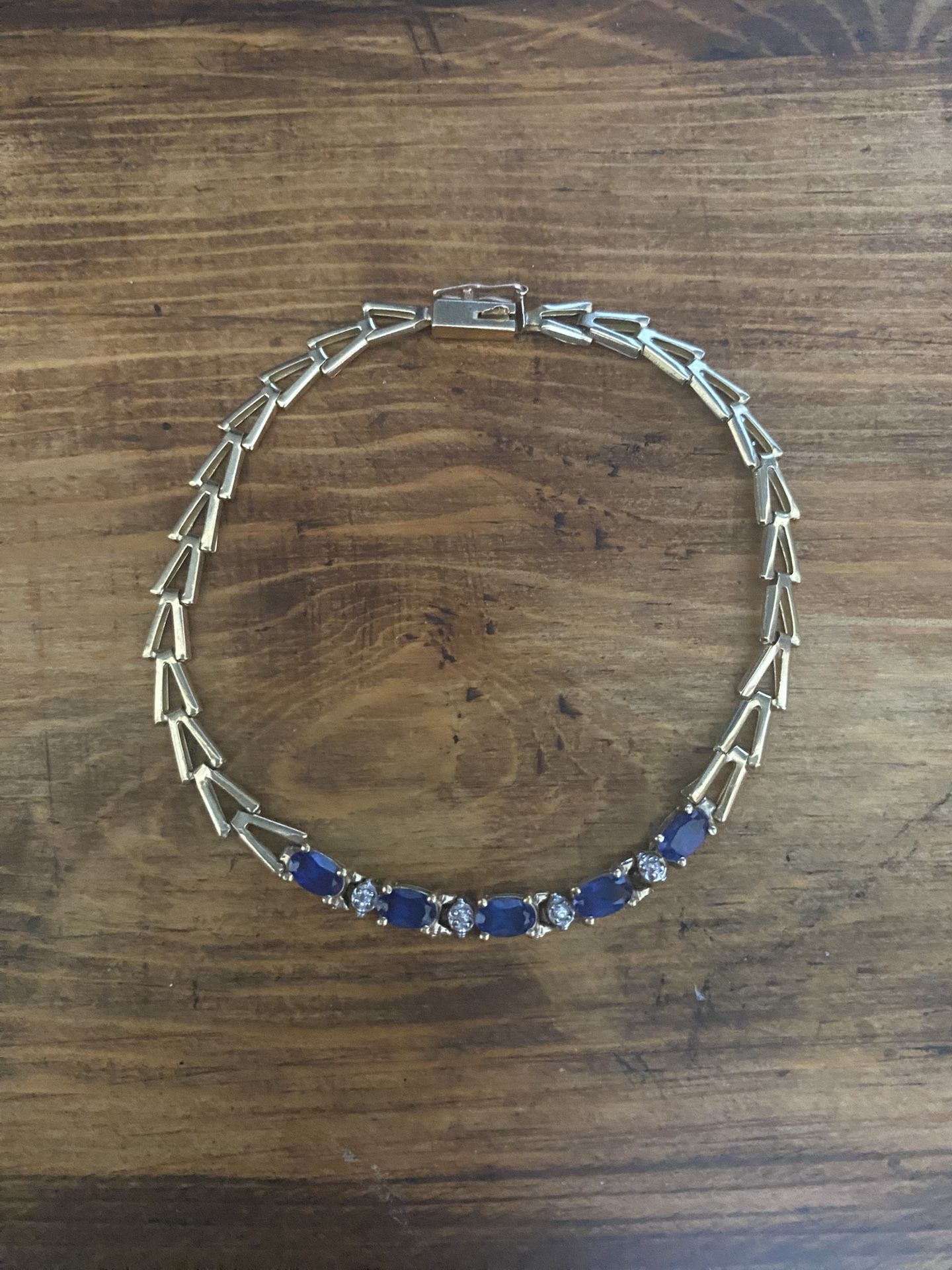 10K YG Natural Diamond And Sapphire Chevron Bracelet