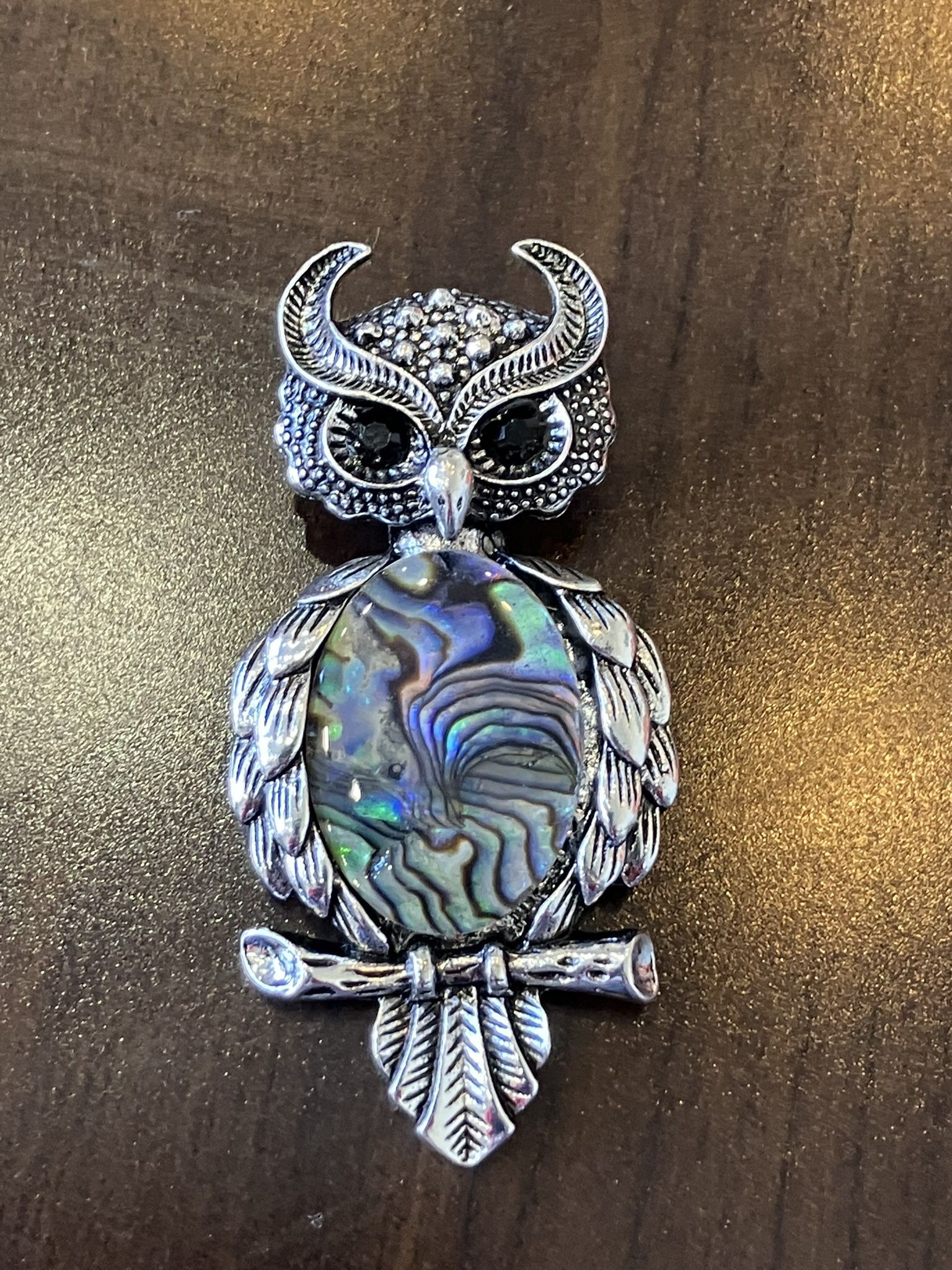 New Natural Abalone, Horned, Owl, Brooch Pin