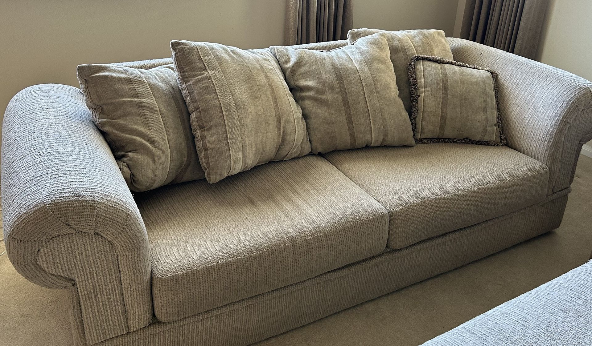Couch, Loveseat, ottoman with throw Pillows