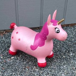 Kids Play Time Inflatable Bouncy Ride On Pink Unicorn