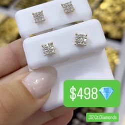 10K REAL DIAMOND EARRINGS / Arretes De Oro Con Diamantés 