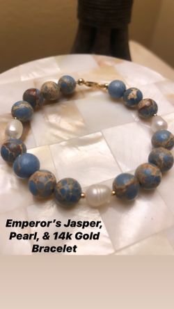 Emperor’s Jasper, Pearl, & 14k Gold Bracelet