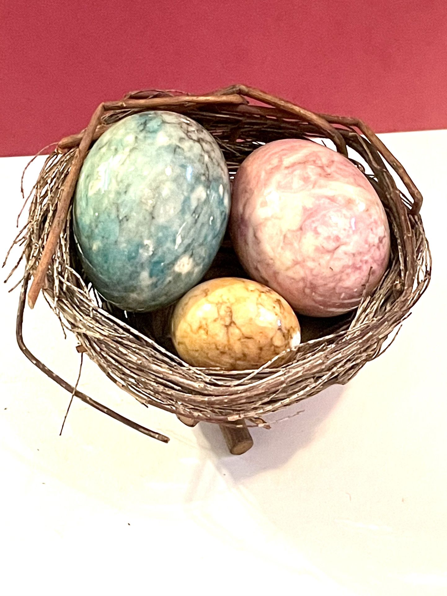 Mid Century Alabaster Eggs in Nest.