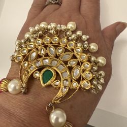 Beautiful Pink Beaded Bracelet With Kundan Dangle