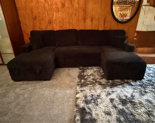 Corduroy sectional sleeper with storage