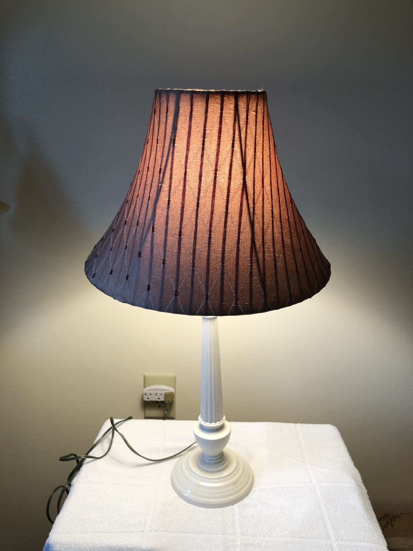 26” Ivory Porcelain Enamel Lamp and Fabric Shade by Alsy
