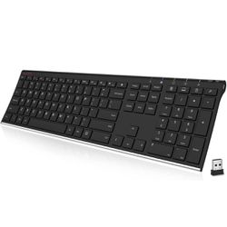 2.4G Wireless Keyboard Stainless Steel Ultra Slim Full Size Keyboard with Numeric Keypad for Computer/Desktop/PC/Laptop/Surface/Smart TV and Windows 1